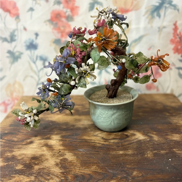 Vintage Jade Floral Bonsai Tree in Green Pot - Picture 5 of 12